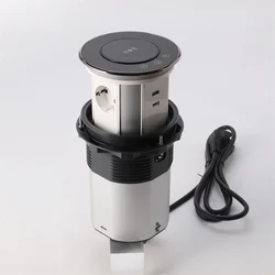 Electric Lifting 16A EU Standard Socket 3 Plugs 2 USB Hidden Tabletop Motorized Retractable Outlet for Kitchen Office