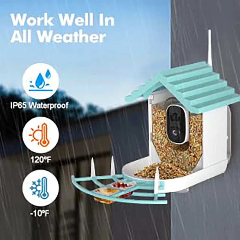

Smart Bird Feeder with 2K HD Camera Solar Powered - AI Bird Recognition Instant Notifications Wireless Outdoor Bird House