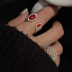 Foxanry Red Zircon Bride Ring for Women Couples New Trendy Elegant Hollow Geometry Handmade Wedding Party Jewelry Gifts