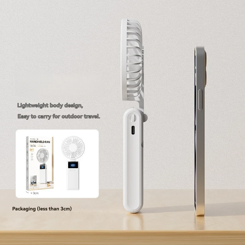 "مروحة 2025 الذكية فائقة النحافة (3 سم) - مروحة رقبة قابلة للطي متعددة الاستخدامات مع حامل مدمج، بطارية 2000 مللي أمبير لتبريد خارجي/داخلي وقوي"
