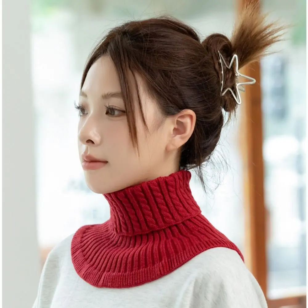 Solid Color Wraps Turtleneck Fake Collar Retro Ribbed Warm Scarf Knitted Bib Wool Scarves Winter Shawl Wool Scarf Women