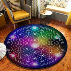 Geometric Symbols Flower of Life Round Rug Sacred Geometry Decor Rug Spiritual Carpet In Living Room Bedroom Non Slip Chair Mat