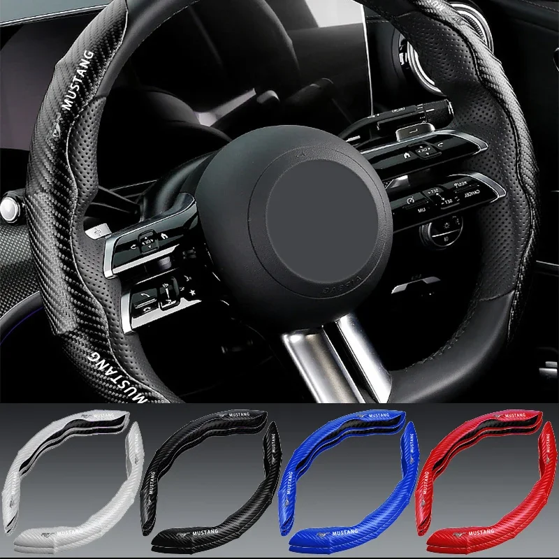 Car Steering Wheel Cover Car Logo Carbon Fiber Steering Wheel Cover For Mustang SHELBY GT 500 350 Convertible V Mach e Rainproof