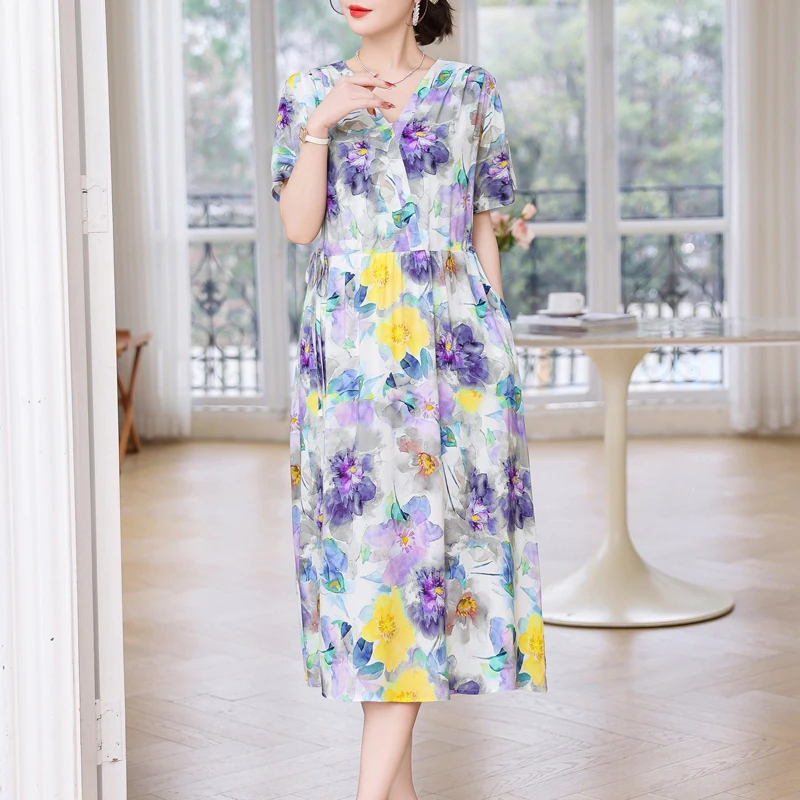 Vestido de verano para mujer, vestido Vintage corto de algodón con estampado Floral, Vestidos de moda de talla grande