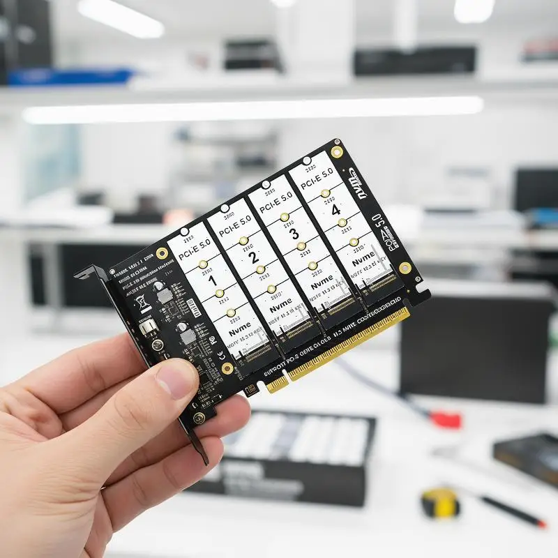 PCIE5.0 X16 4 Port NVME Adapter Covering 2230 to 2280 Sizes for Fast and Reliable SSD Performance