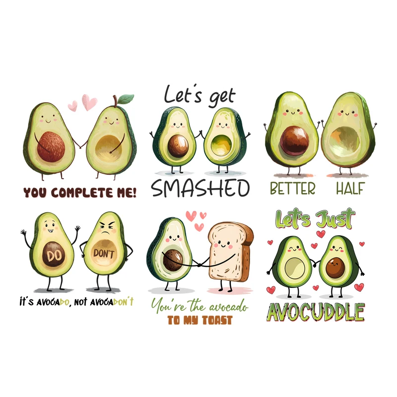 A Complete Set of Avocado bread Heat Transfer Patches DIY Eye Masks Kids Toys Iron-On T-Shirt Print Washable Patches