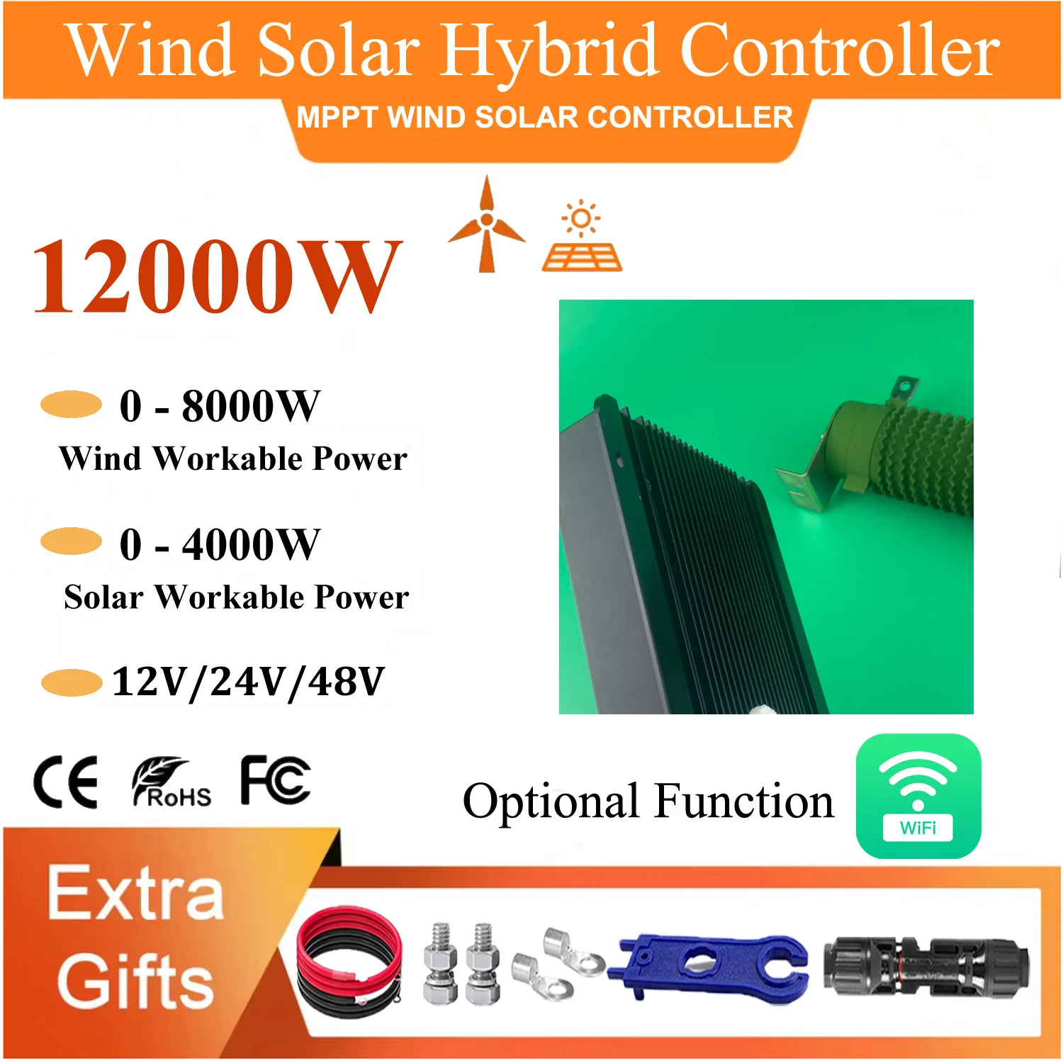 7000W MPPT Hybrid Wind Solar Charge Discharge Booster Controller WIFI Monitor For 12V 24V 48V Lifepo4 Lithium Lead Acid Battery