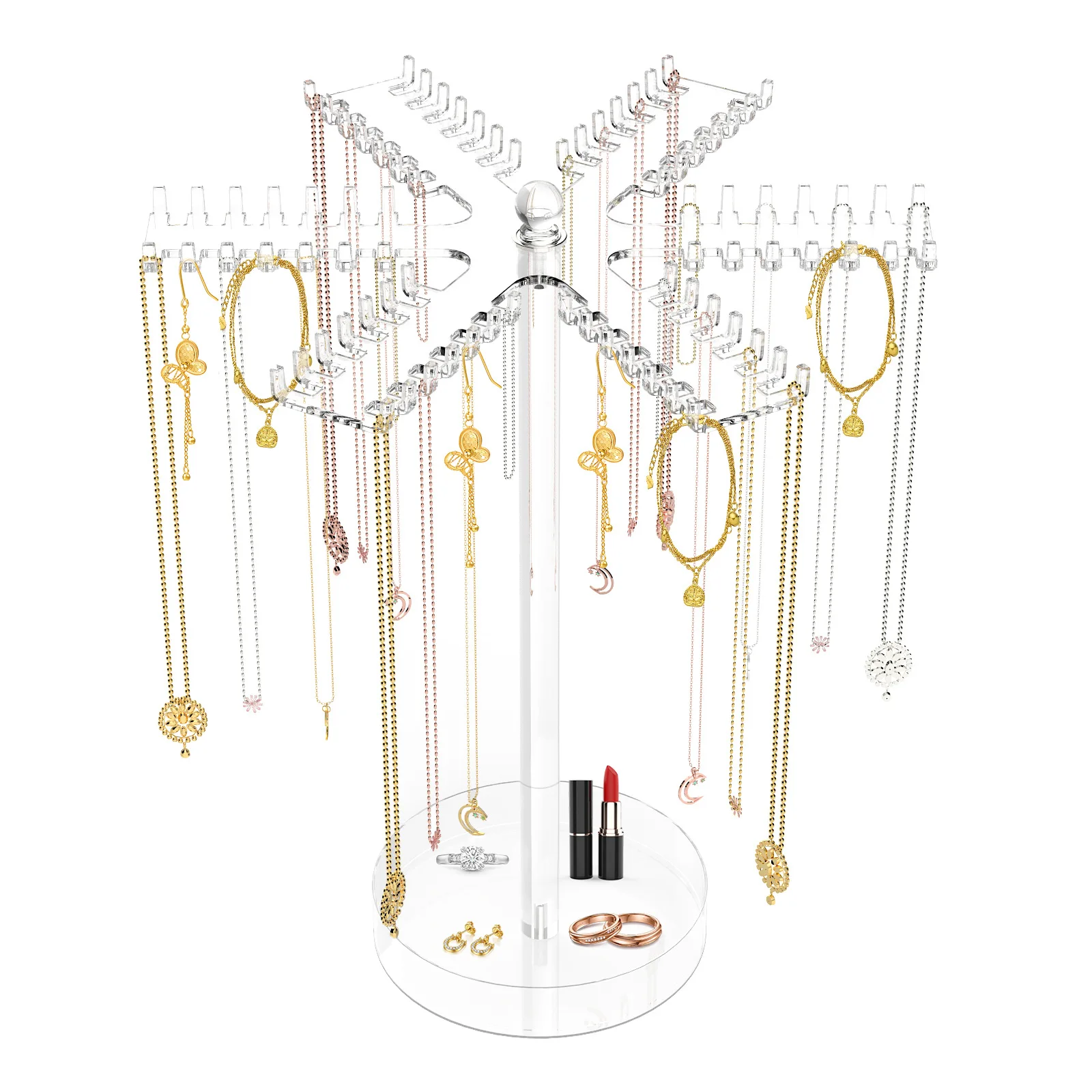 

Acrylic Necklace Storage Organizer Rotating Necklace Hanger Transparent Jewelry Storage Organizer Display Stand with 84 Hooks