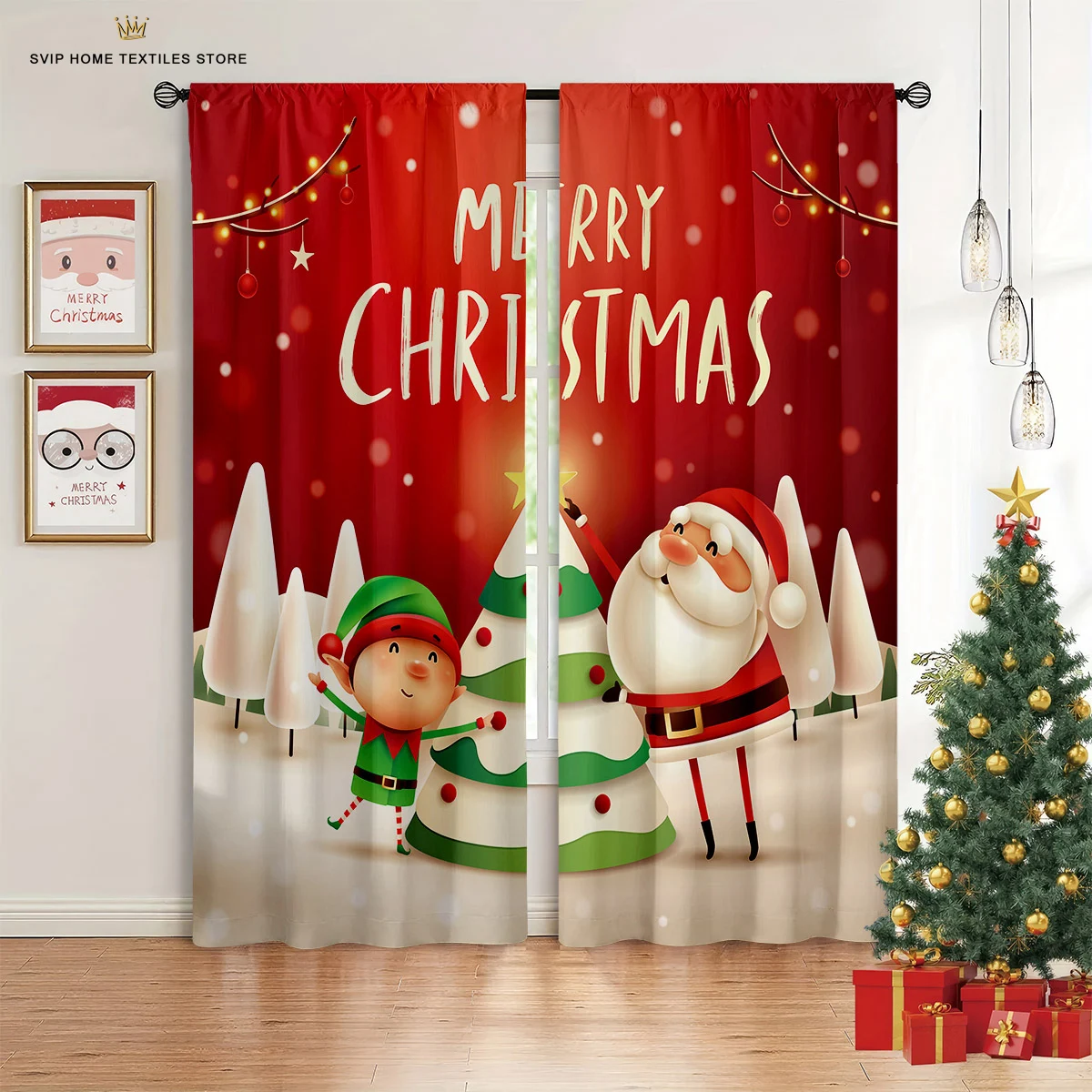 

Children's Favorite Cartoon Christmas Santa Curtains, 2 Panel, Boys, Girls Room, Bedroom, Living Room, Balcony Decor