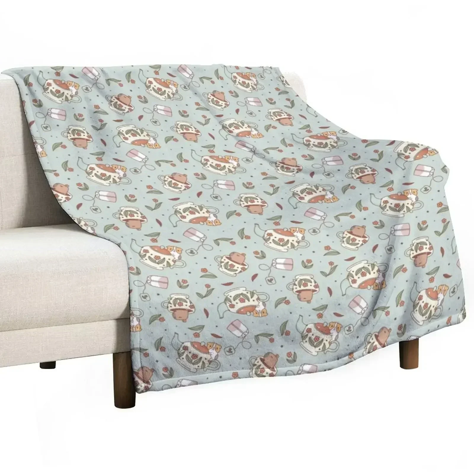 

Guinea pig and capybara Tea Party Pattern, Bubu and Moonch Throw Blanket Heavy Bed Fashionable Thins Blankets