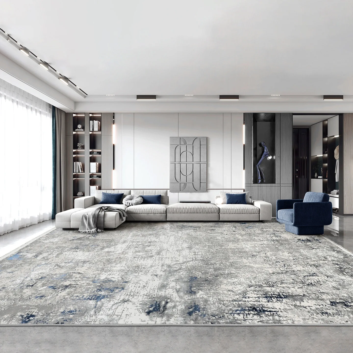 Blue Abstract Carpet Living Room Italian American Premium Light Luxury Villa Bedroom Thickened Bedside Carpet