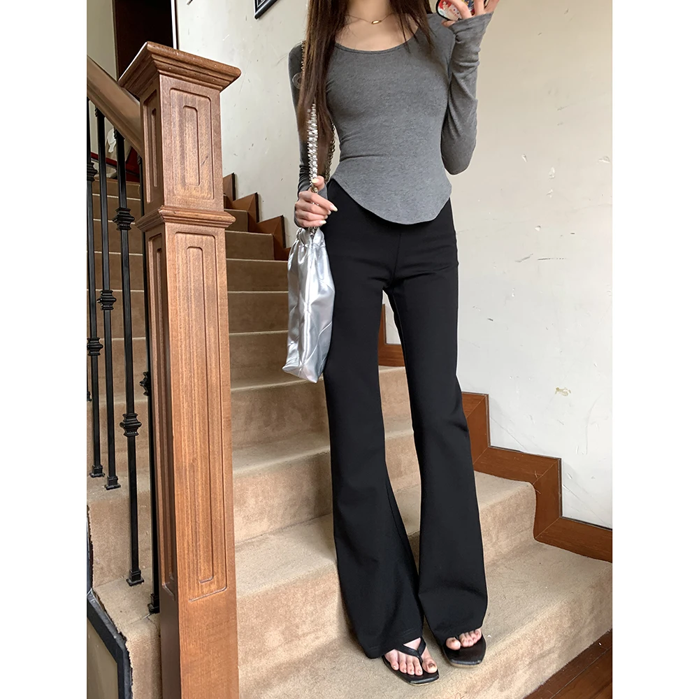ハイウエストフレアパンツ レディース スリムロングパンツ 秋冬新作 デザインブラ 多用途 ハイライズ カジュアルパンツ