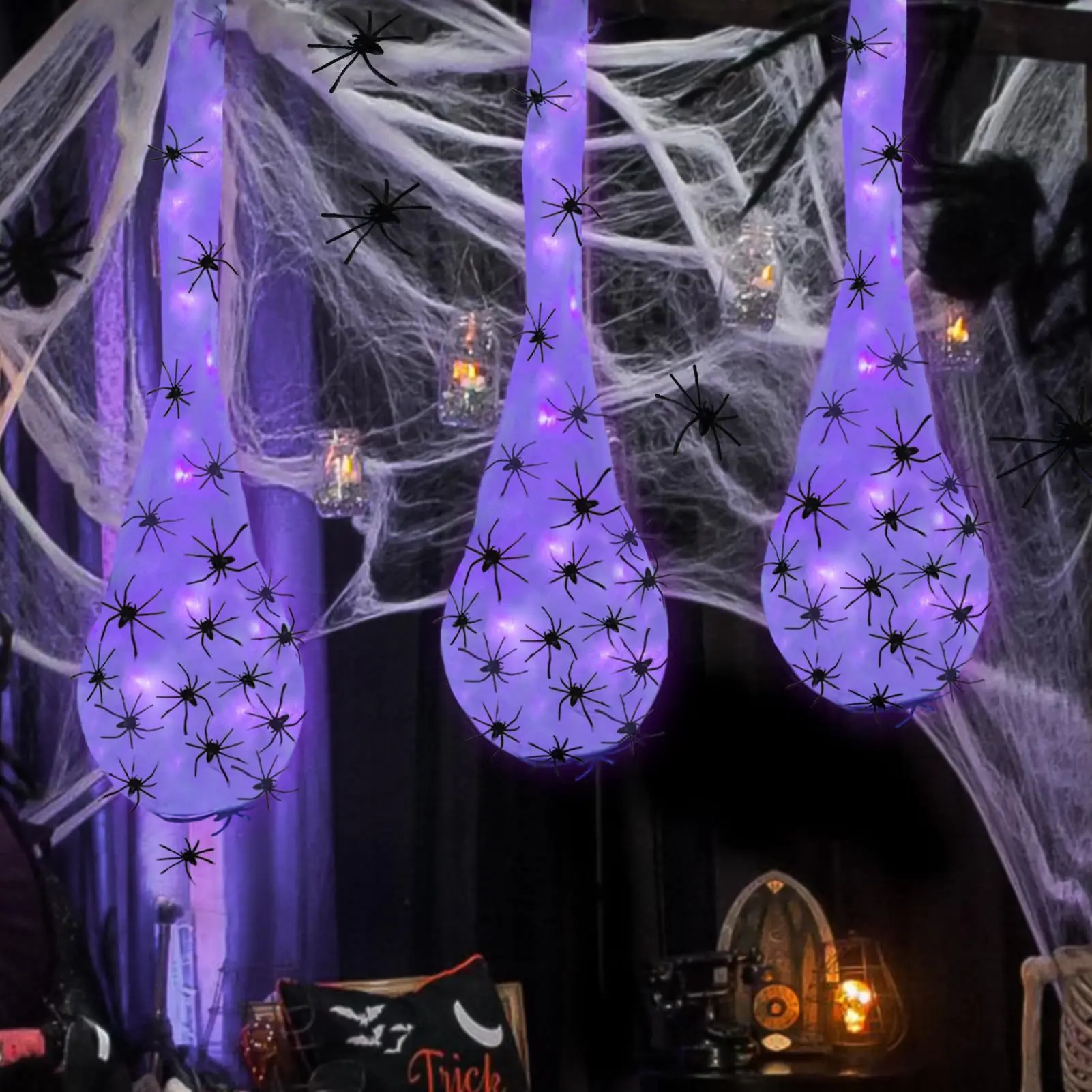 Halloween Glowing Spider Egg Hanging Light Up Web Prop Creepy Spooky Outdoor Porch Lawn Wall Halloween Party Decoration