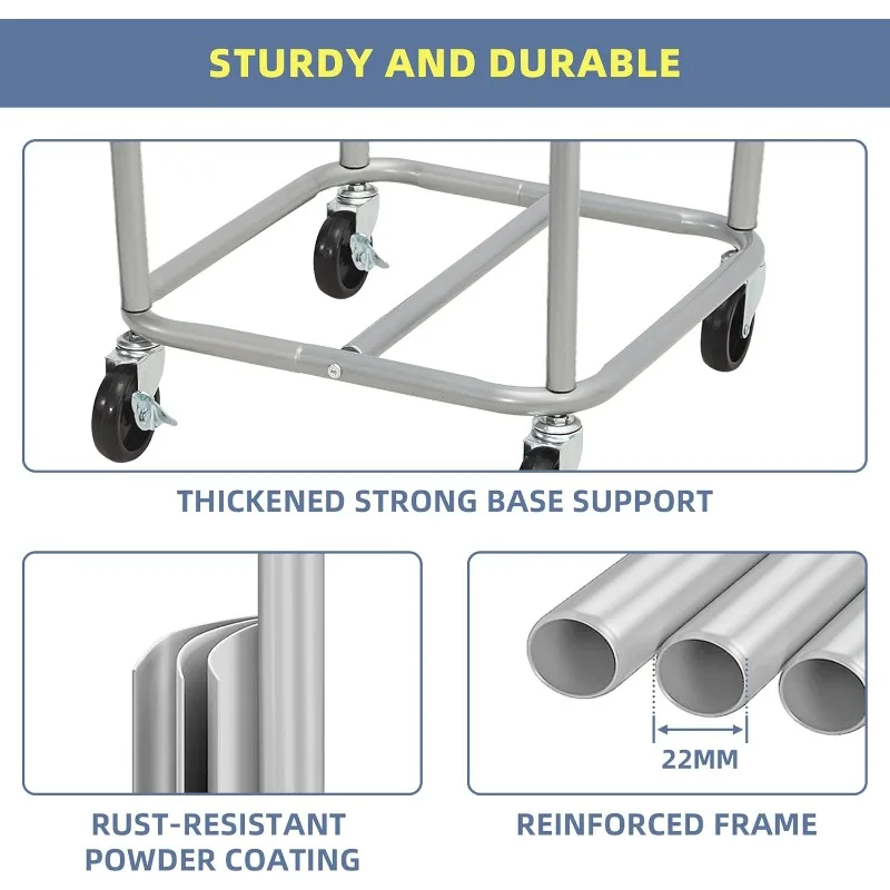 Cesto per biancheria commerciale con struttura in acciaio resistente, carrello per biancheria industriale da 160 litri con ruote per hotel