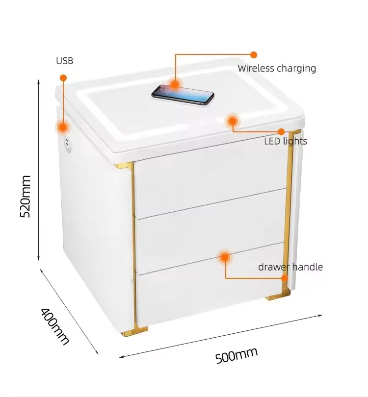 شاحن لاسلكي ذكي جديد منضدة طاولة جانبية أثاث غرفة النوم بجانب السرير مع محطة شحن #5