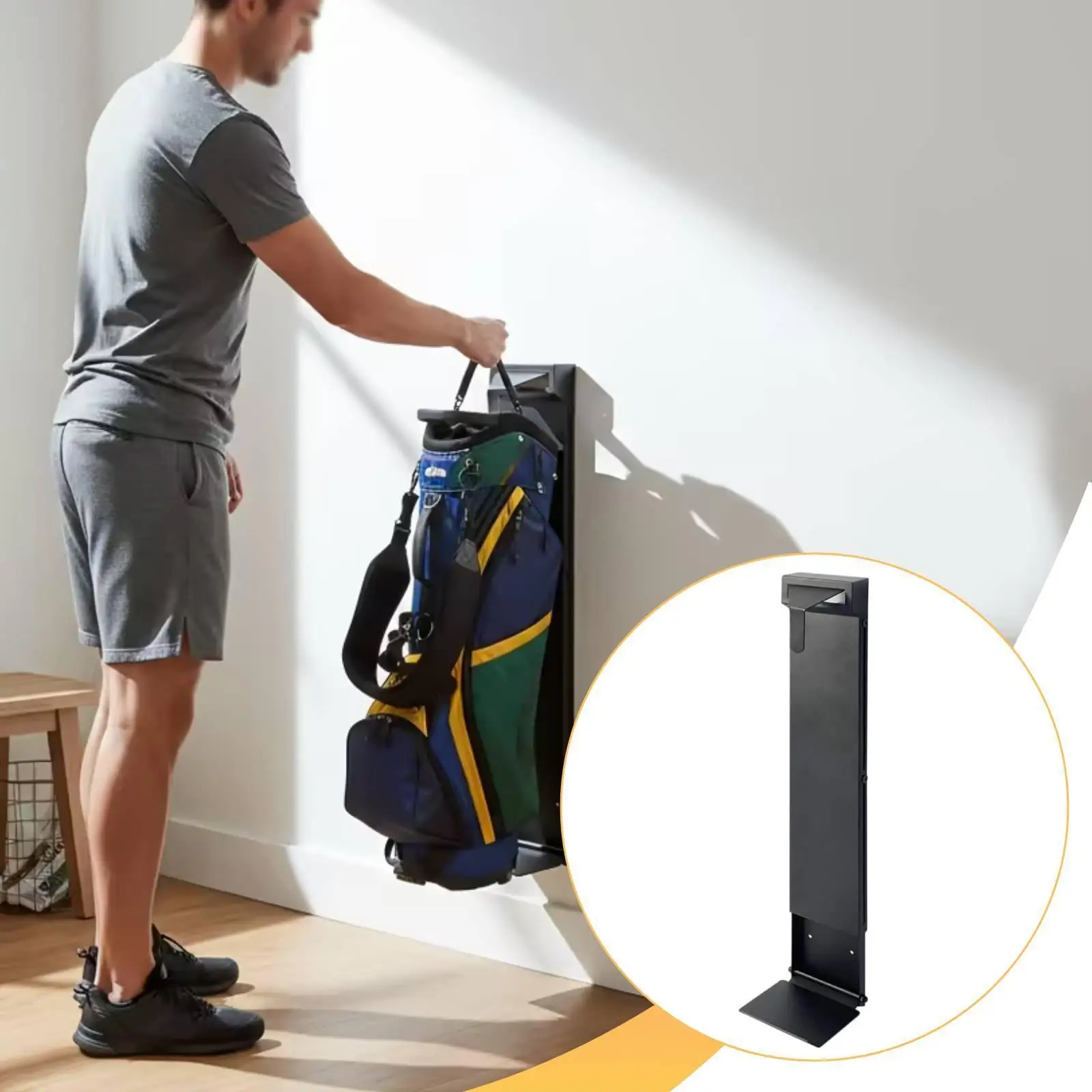 Golf Bag Storage Rack Premium Steel Wall Bracket Secure Hold Safety Clamp Space Saving Organizer for Garage Practice Room