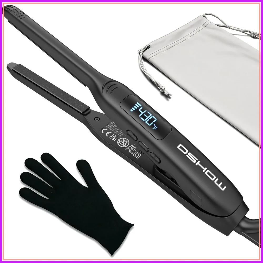 

Mini Pencil Flat Iron for Short Hair, Pixie Cut & Bangs, 3/10" Plates, LED Temp Adjustable, Auto Shut Off