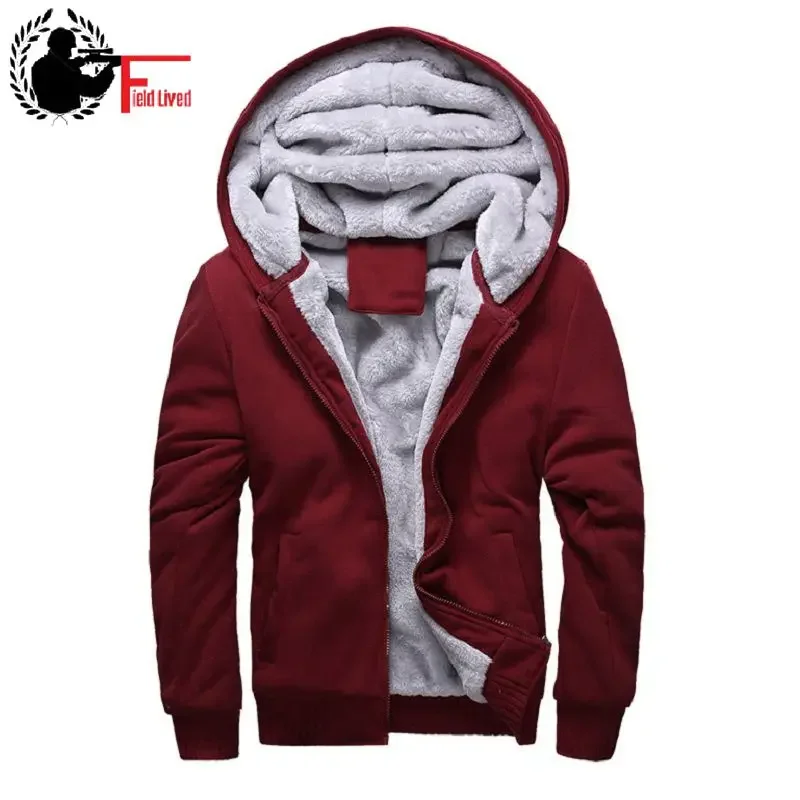 Hoody Sweat Shirt Male 2024 Zipper Autumn Winter Warm Thick Fleece Velvet Casual Tracksuit Men's Sweatshirt Hooded Mantle Black