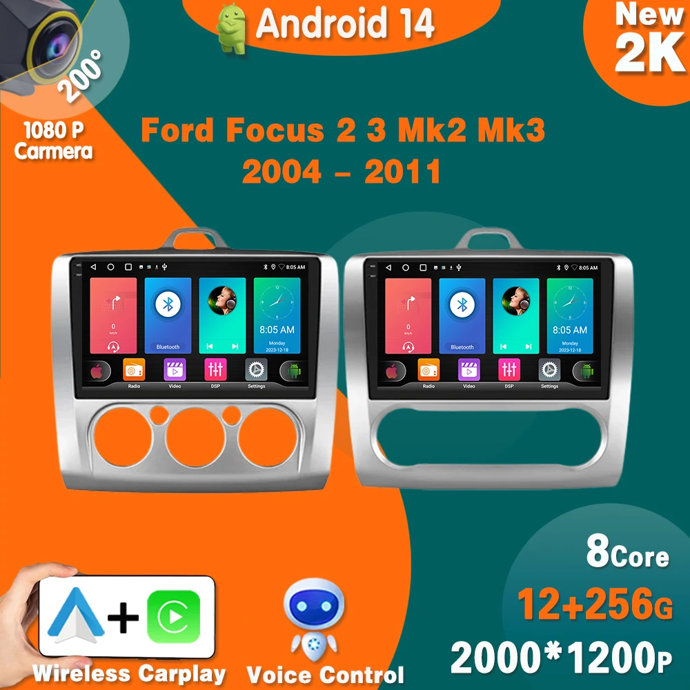 Android14 For Ford Focus 2 3 Mk2 Mk3 2004 2005 - 2011 Wireless BT Head Unit CarPlay Android Auto Radio 4G Car Multimedia GPS