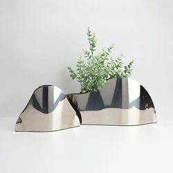 Creative Metal Vase Silver Wavy Shape Floral Arrangement Accessories Desktop Storage Container Flower Vase Home Decoration