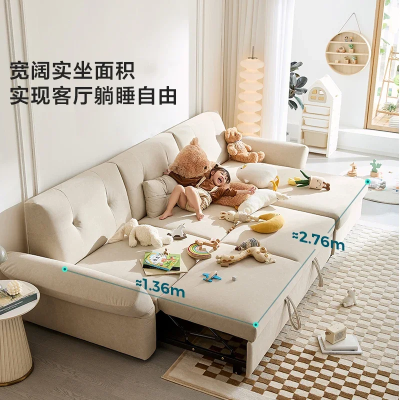 Small-sized straight-row living room fabric sofa bed modern simple storage cream wind small