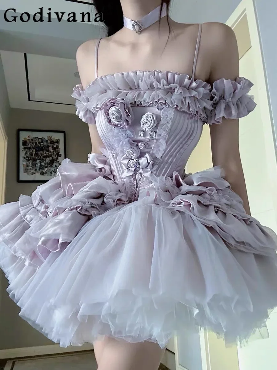 IMU Purple Lolita Princess Dress Heavy Industry with Long Trailing Strapless Suspender Dress for Women Birthday Party Evening Dr