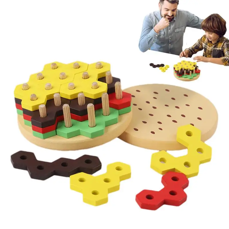 

Wooden Play Food Stacking Toy For Hand-Eye Coordination Pretend Play Boost Logical Thinking Parent-Child Interaction For Boys