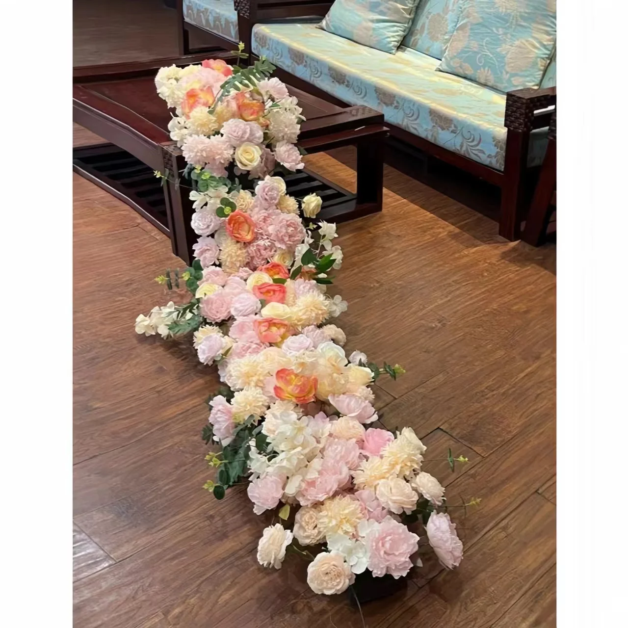 

200cm Luxury White Rose Artificial Flower Row Wedding Table Centerpiece Flowers Backdrop Wall Arches Decor Party Stage Floral