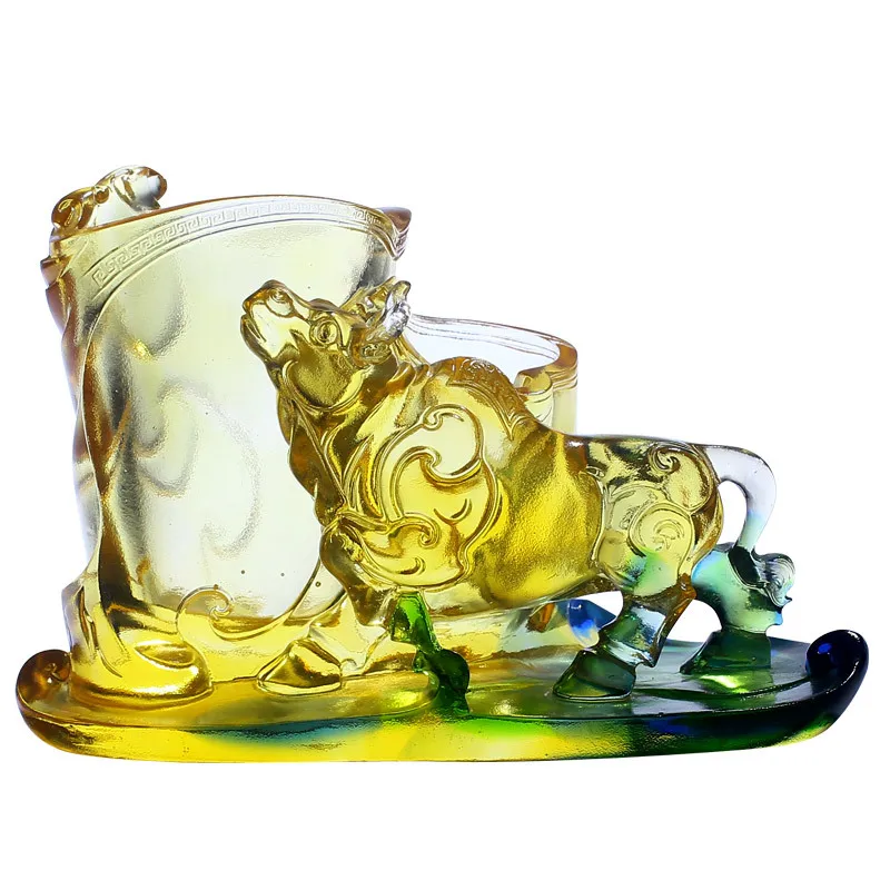 Glazed handicrafts Niu pen holder office desktop decoration ornament
