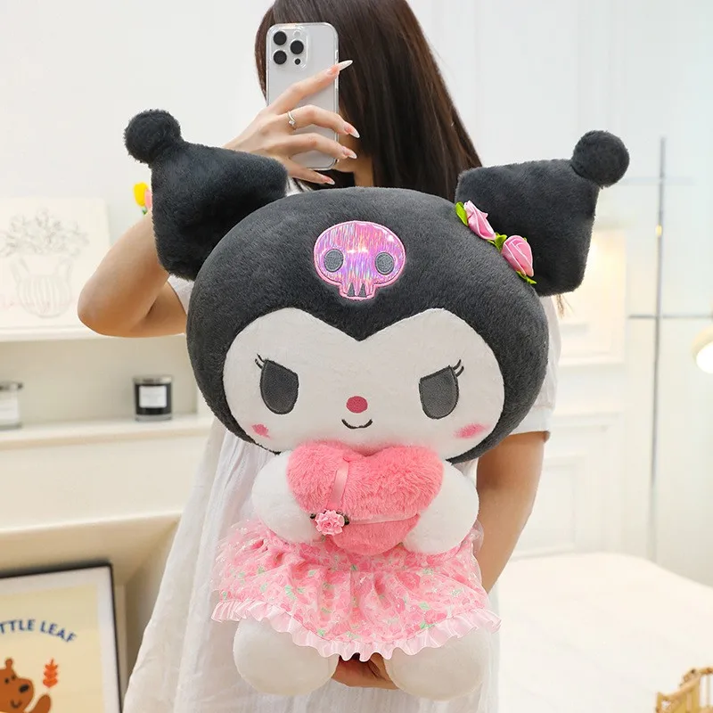 Sanrio falda Rosa Love Cinnamoroll Kuromi muñeca de peluche negra, juguete de felpa cómodo y suave, regalos de cumpleaños para niñas, 35cm