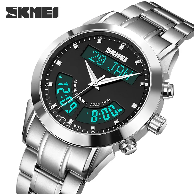 

SKMEI Harameen Muslim Watch Prayer Qibla Compass Wrist Watch Hijri Calendar Silver High Elegant Waterproof Best Muslim Relojes