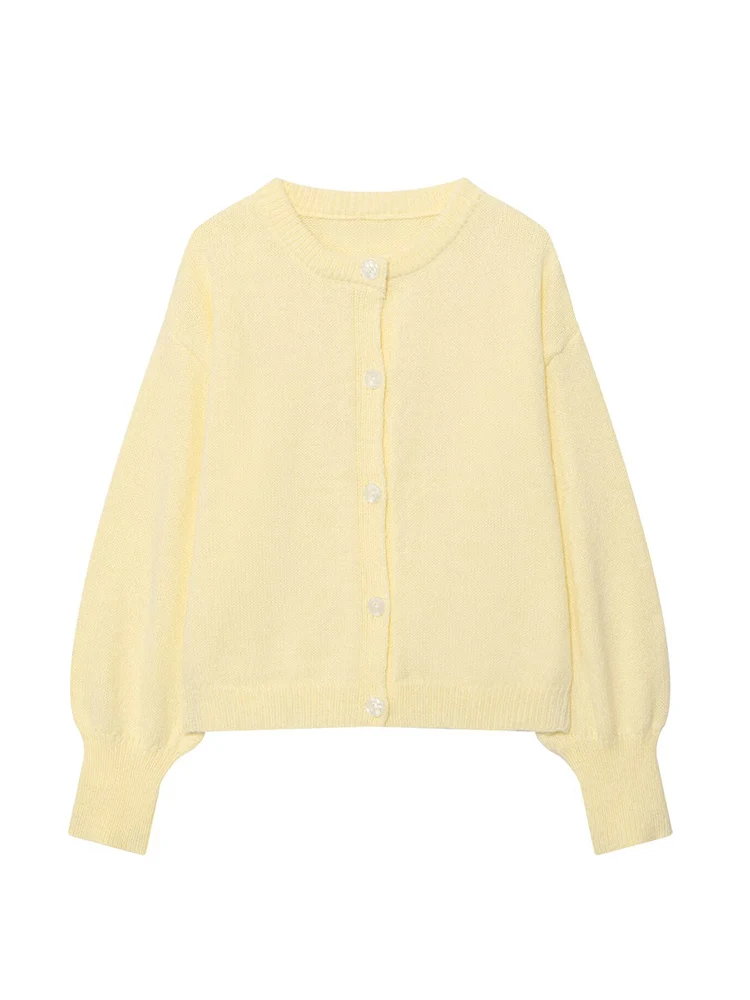 

European style new women's fashion versatile temperament solid color round neck long sleeve slim knitted cardigan