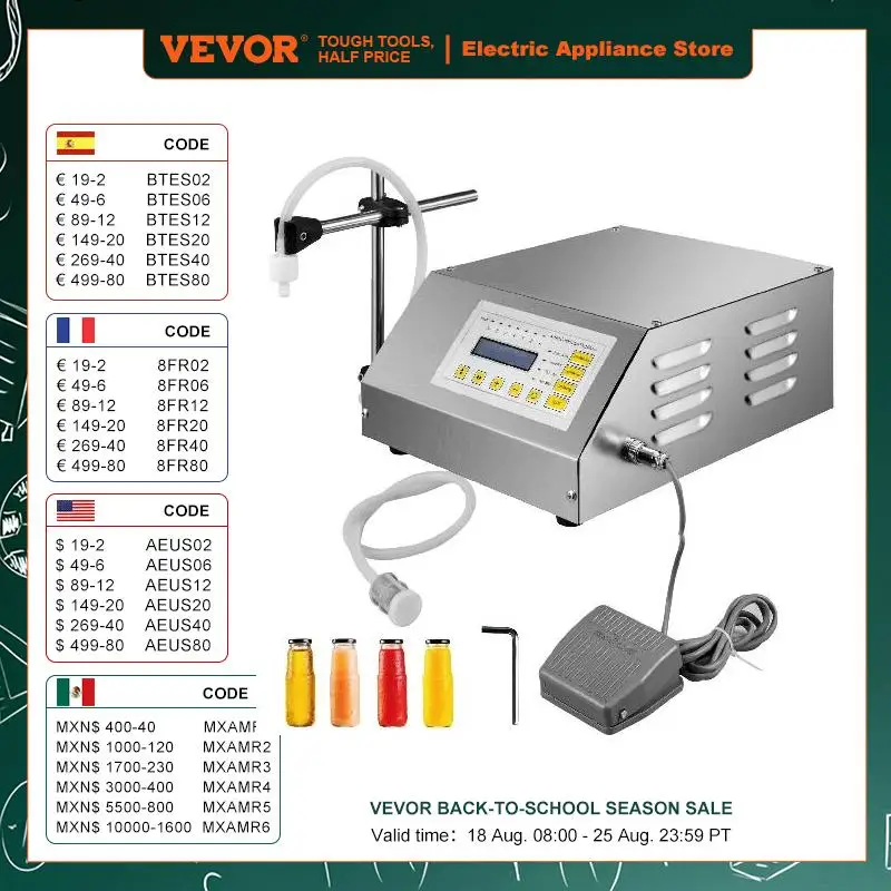 VEVOR Liquid Filling Machine 5-3500 ml GFK160 Digital Control Water Drink Perfume Cosmetics Juice Milk Small Bottle Filler