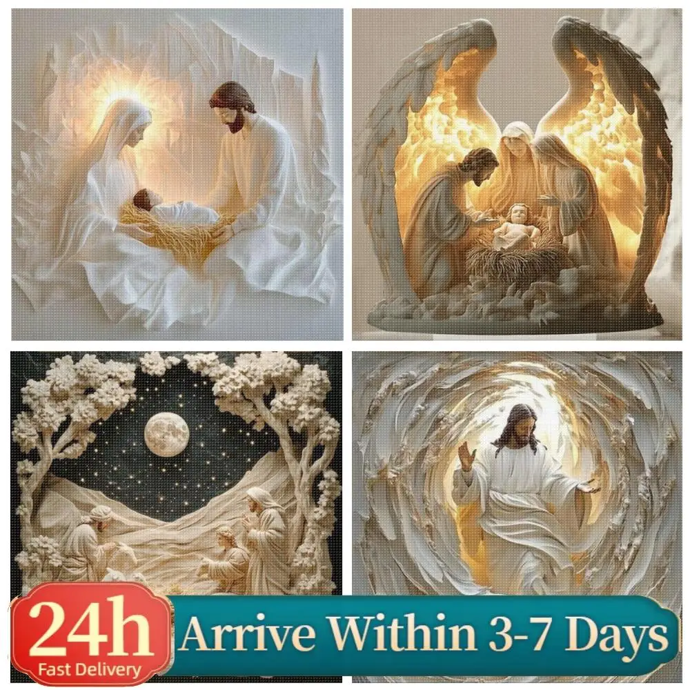 

Jesus Full 14CT 2 Strands DIY Counted Needlework Embroidery Kit for Adults Home Decor Cross Stitch Art and Crafts Kits 40x40cm