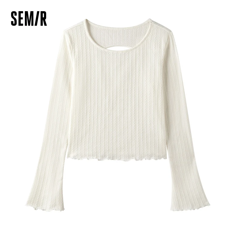 Semir Underwear Women Hollow Design Base Layer Shirt Slimming and Thin Inner Wear Solid Color Versatile Top Sweet Lace Trim