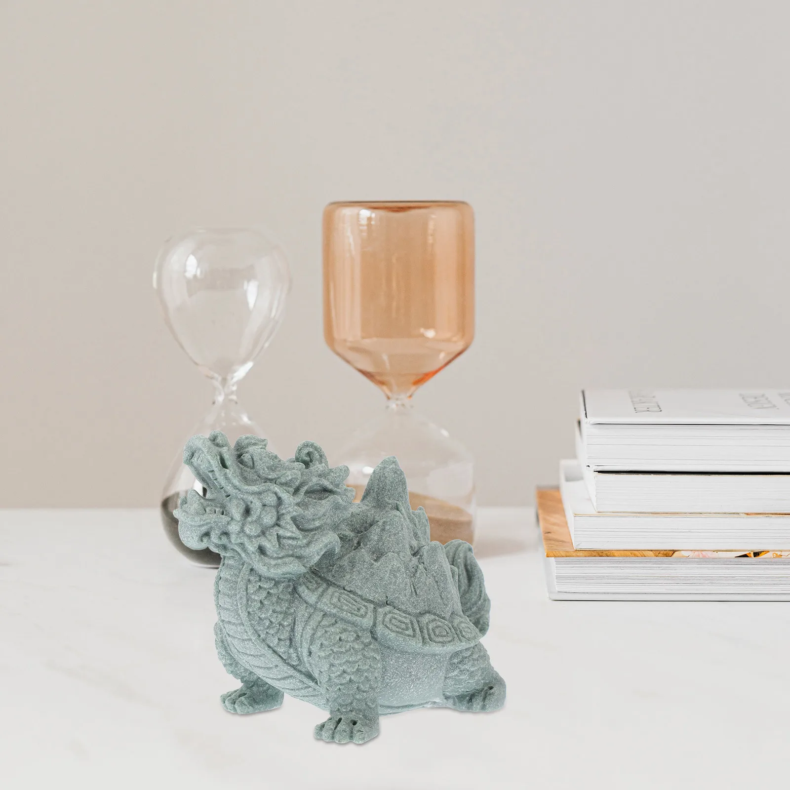 

Sandstone Dragon Turtle Ornament Vintage Home Office Decor Desktop Animal Statue Compact Design for Shelf Cabinet Indoor
