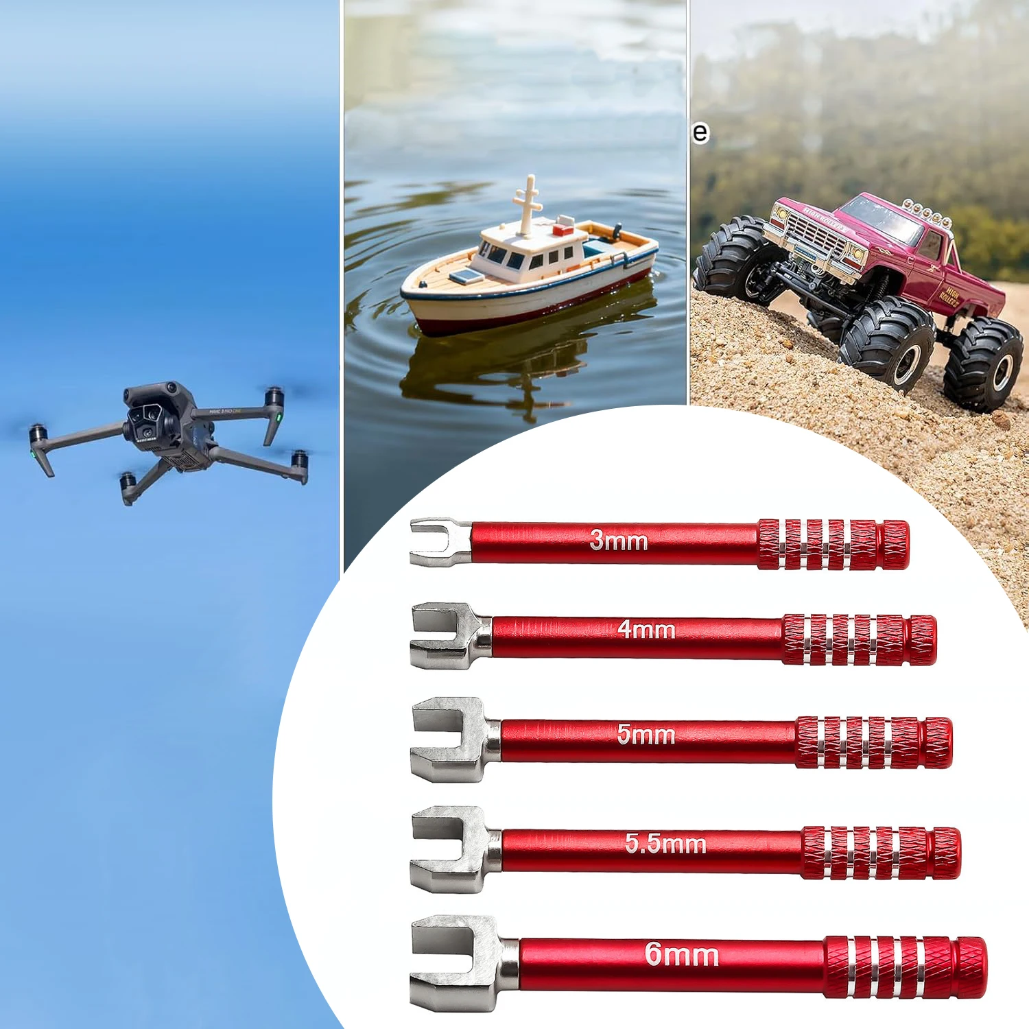 Juego de llaves modelo profesional RC 3/4/5/5,5/6MM, herramientas de ajuste medianas de acero al carbono para diversas instalación de modelos RC