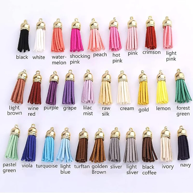 100Pcs Keychain Tassels Bulk 3cm Leather Tassel Pendants Colorful Tassels for Keychain DIY and Craft