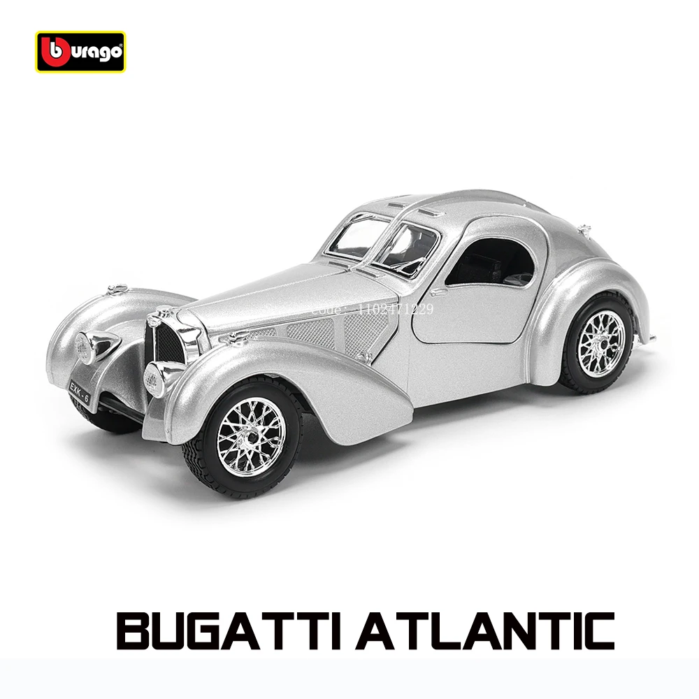 Bburago 1:24 Vintage car Bugatti Atlantic racing Alloy car model Toy Collection Gift Luxury Vehicle Diecast