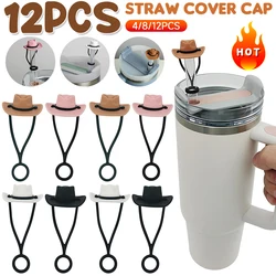 12PCS Silicone Cowboy Hat Straw Cap Compatible For Stanley Cup Cute Hat Shape Straw Topper Reusable Protector Cap Mug Accessory