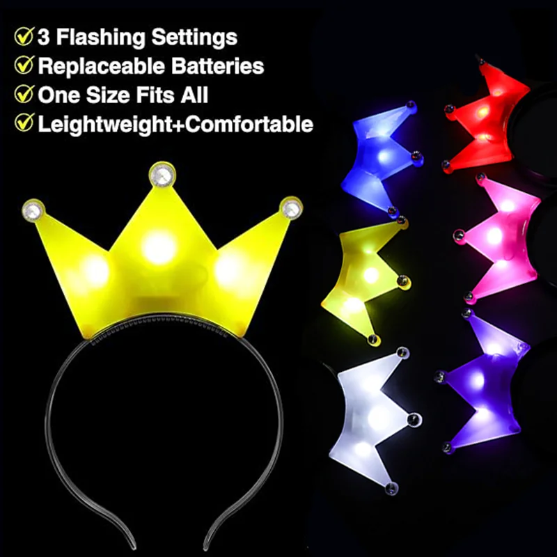 5/10/20Pc LED Crown Tiara Princess Headband Light Up Crown Headband Hair Hoop Tiaras Flashing Hairband Birthday Wedding Supplies