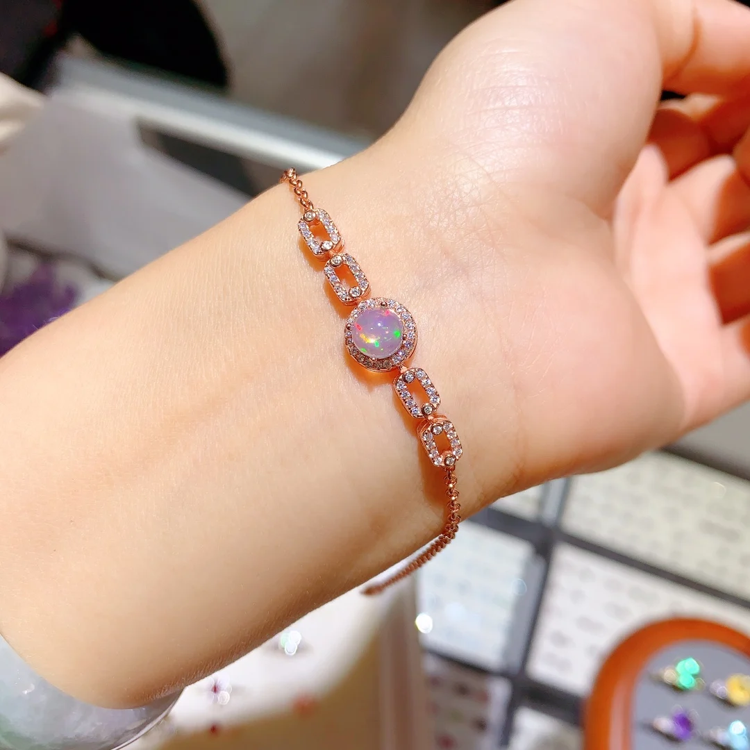 

Natural Opal Bracelet, 925 Silver Certified, Burst Flash Fire Color, 6x6mm gemstone, Girl's holiday gift, free product shipping