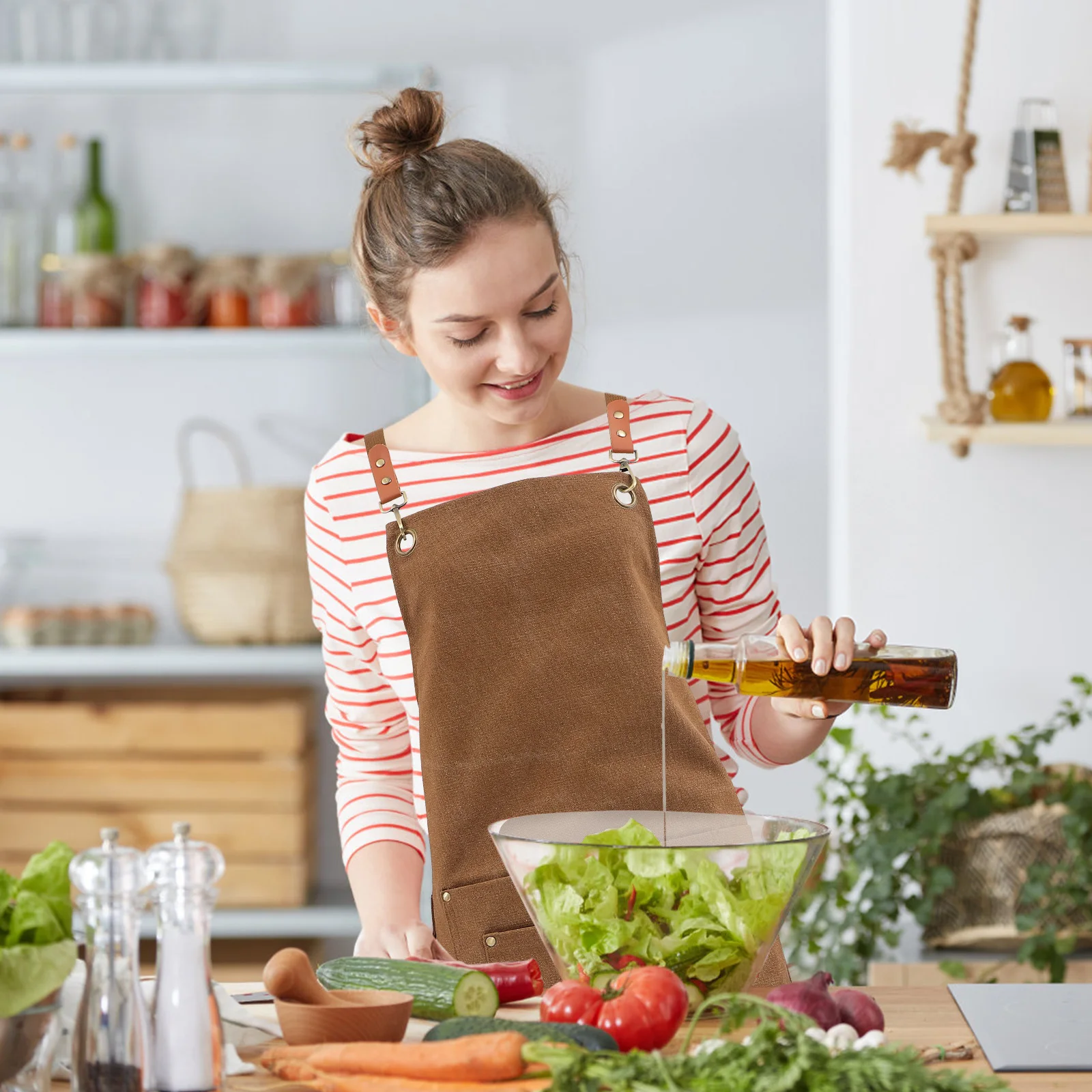 

Canvas Apron For Men Women Hair Stylist Multi Pocket Kitchen Garden Craft Workwear Cross Back Design Washable
