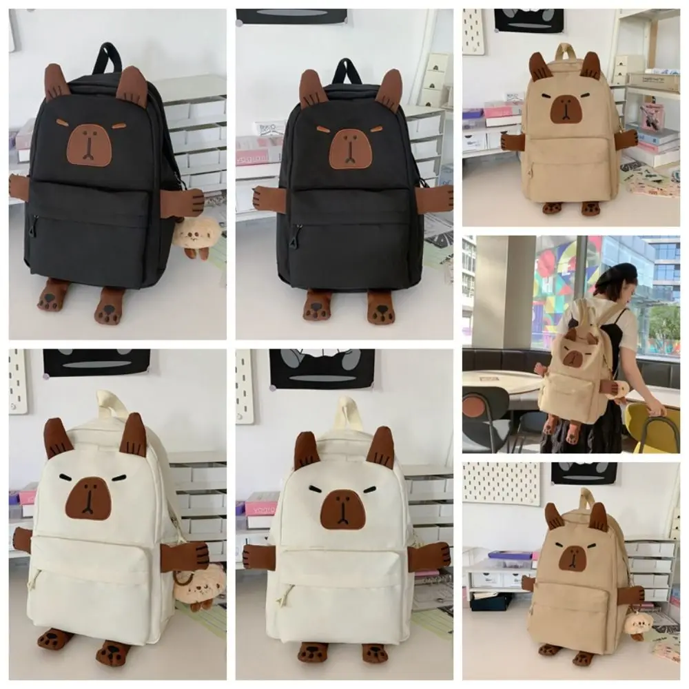 

Plush Doll Keychain Capybara Backpack Nylon Thickened Cartoon Animal Daypack Multi Functional Lightweight