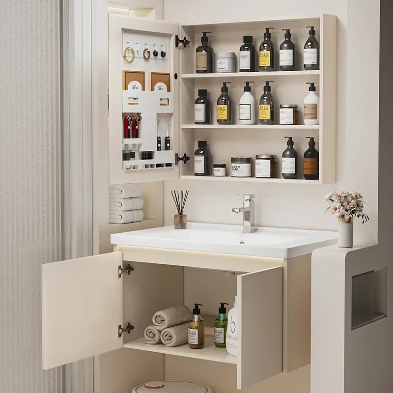Nordic Aluminum Alloy Bathroom Cabinets Ceramic Washbasin Smart Mirror Cabinet Bathroom Vanity Cabinet Sink Bathroom Furniture