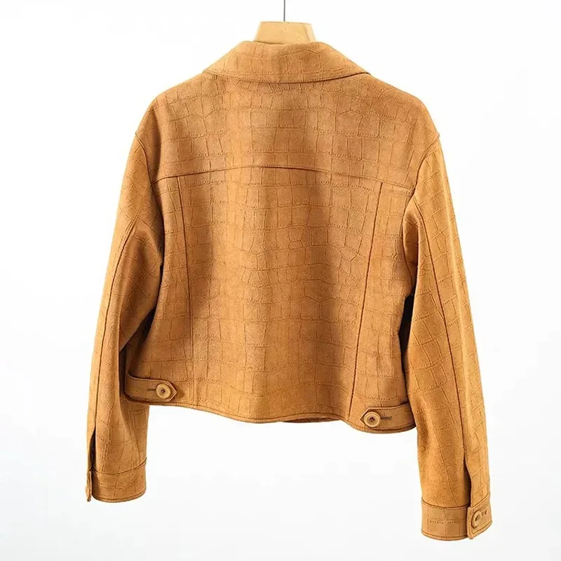 Giacca in pelle con motivo coccodrillo da donna 2025 Cappotto corto in vera pelle importata autunnale Taglio quadrato Ginger Slim Fit Haut Femme