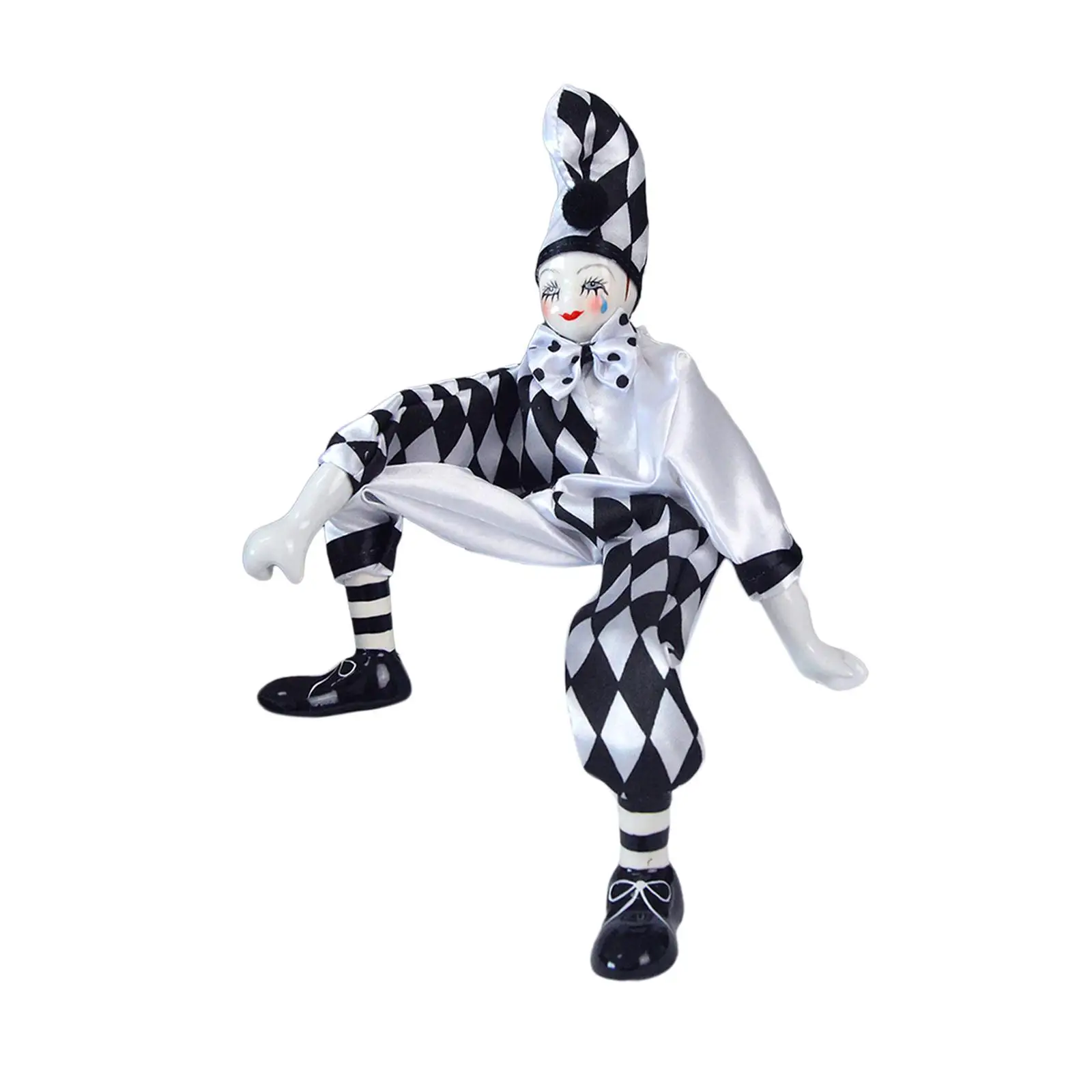 Clown Doll Porcelain Figure Funny Home Display Cloth 15inch Clown Model Harlequin Doll for Souvenirs Arts Crafts Party Favor