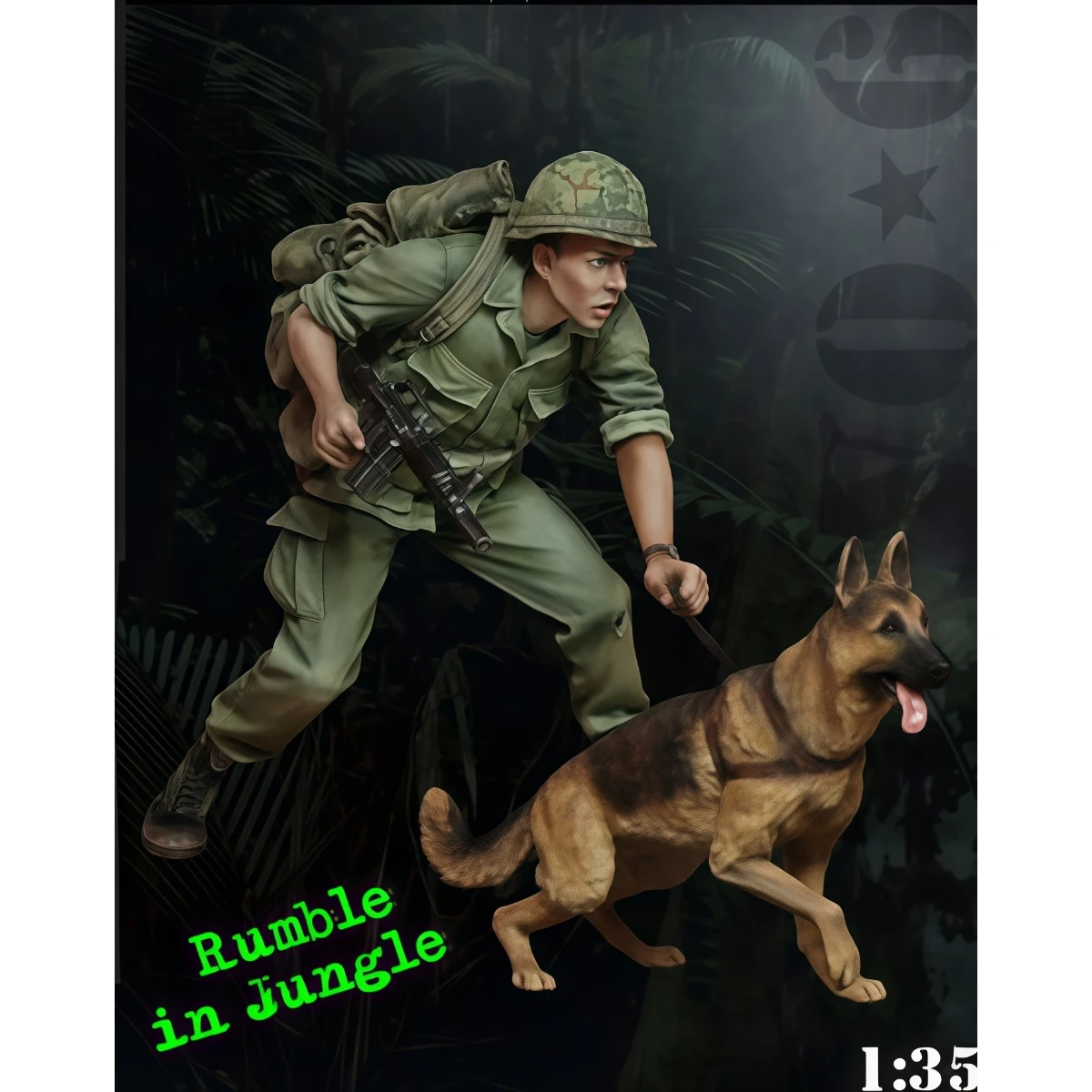 1/35 Resin Unpainted Model Kit, Vietnam War - US Army Infantry (Soldier and Dog) Unassembled and Unpainted GK, 1535R view 2