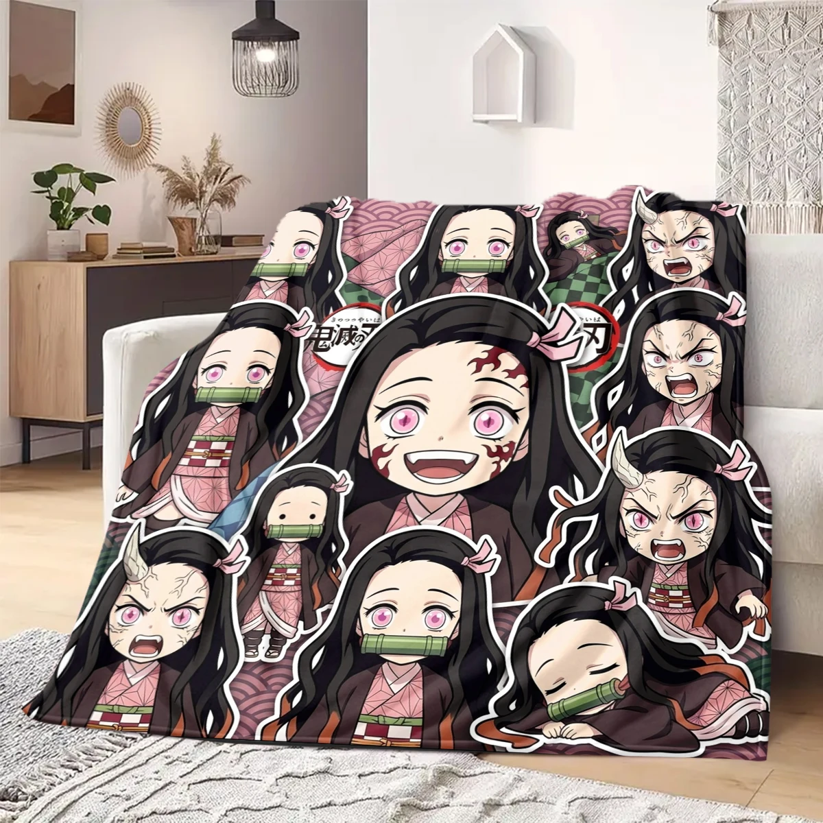Demon Slayer Flannel Blanket Nice Print Fit For Bedroom Chair Sofa Bed Picnic Travel -HE15