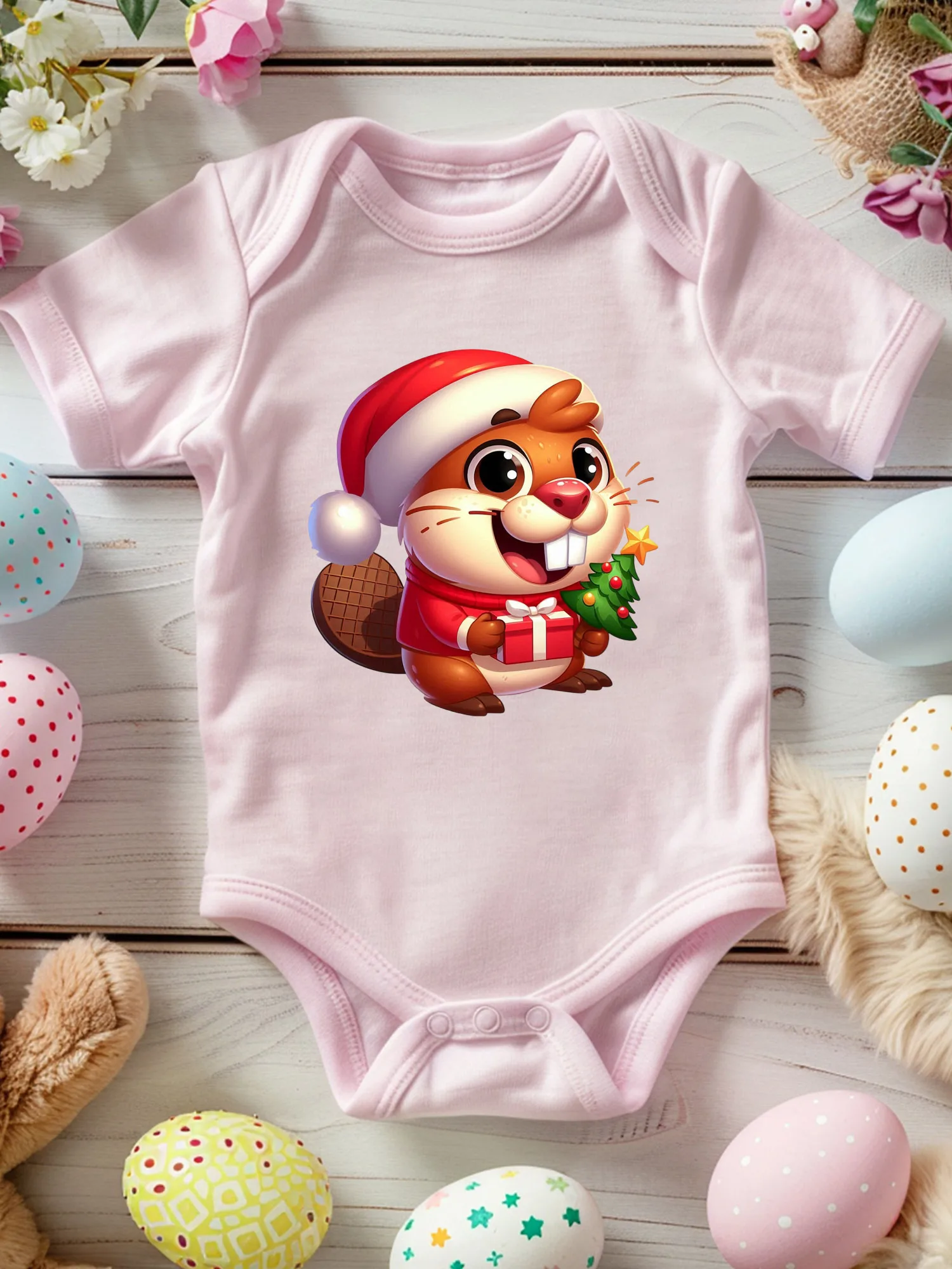 

Милый рождественский комбинезон-боди с бобром 01, унисекс, для малышей, 100% хлопок, мягкий, всесезонный, розовый, 190 г/м²